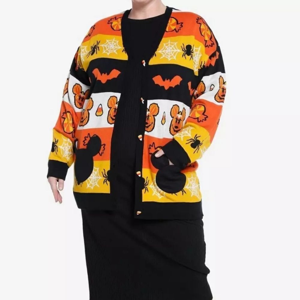 NEW Disney Hot Topic Mickey Mouse candy corn‎ Halloween cardigan sweater 2X